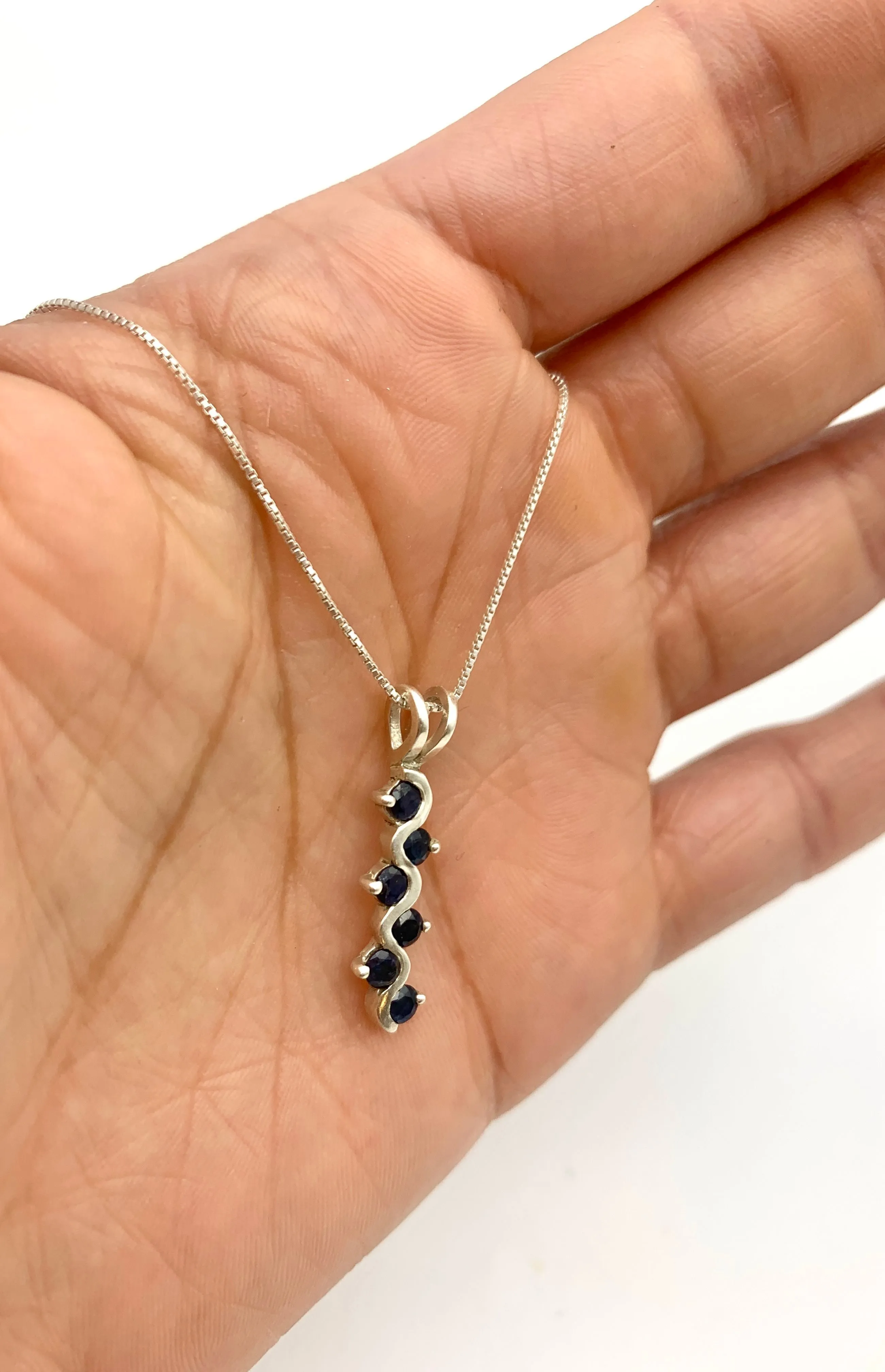 Blue Vertical Pendant - Natural Sapphire Necklace- September Birthstone Necklace