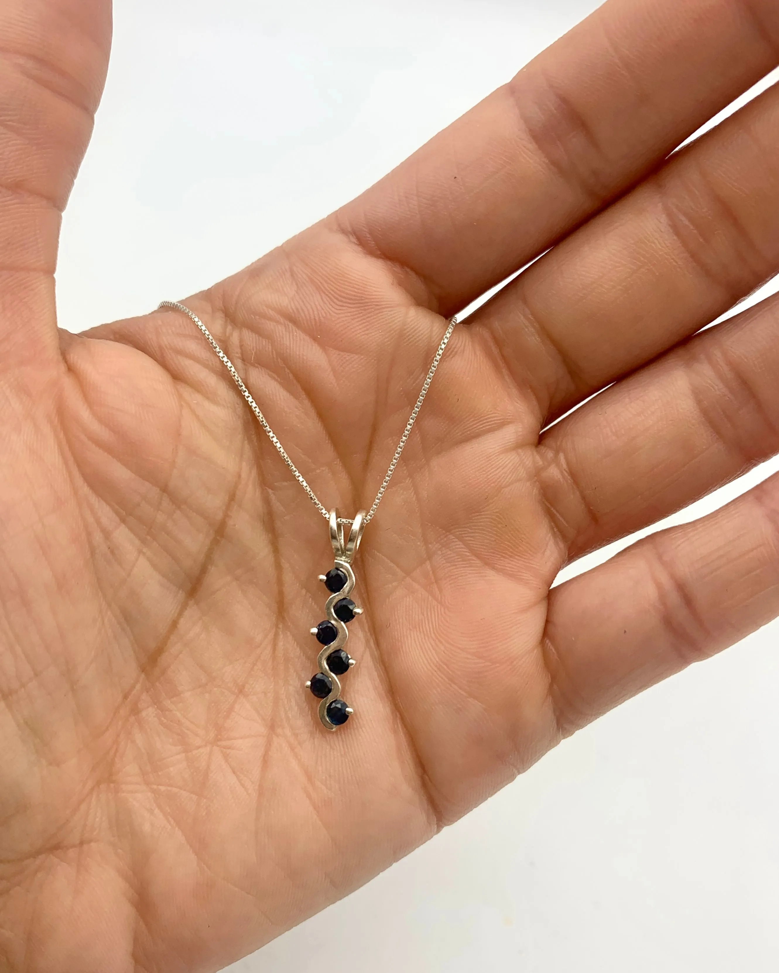 Blue Vertical Pendant - Natural Sapphire Necklace- September Birthstone Necklace