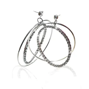 Brand jcgy Crystal Double Hoops Earrings Crystal Silvery White Movement Earrings AD89800-8131