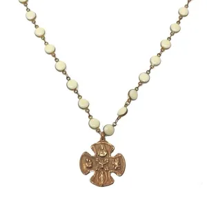 Bronze Cross on White Beads