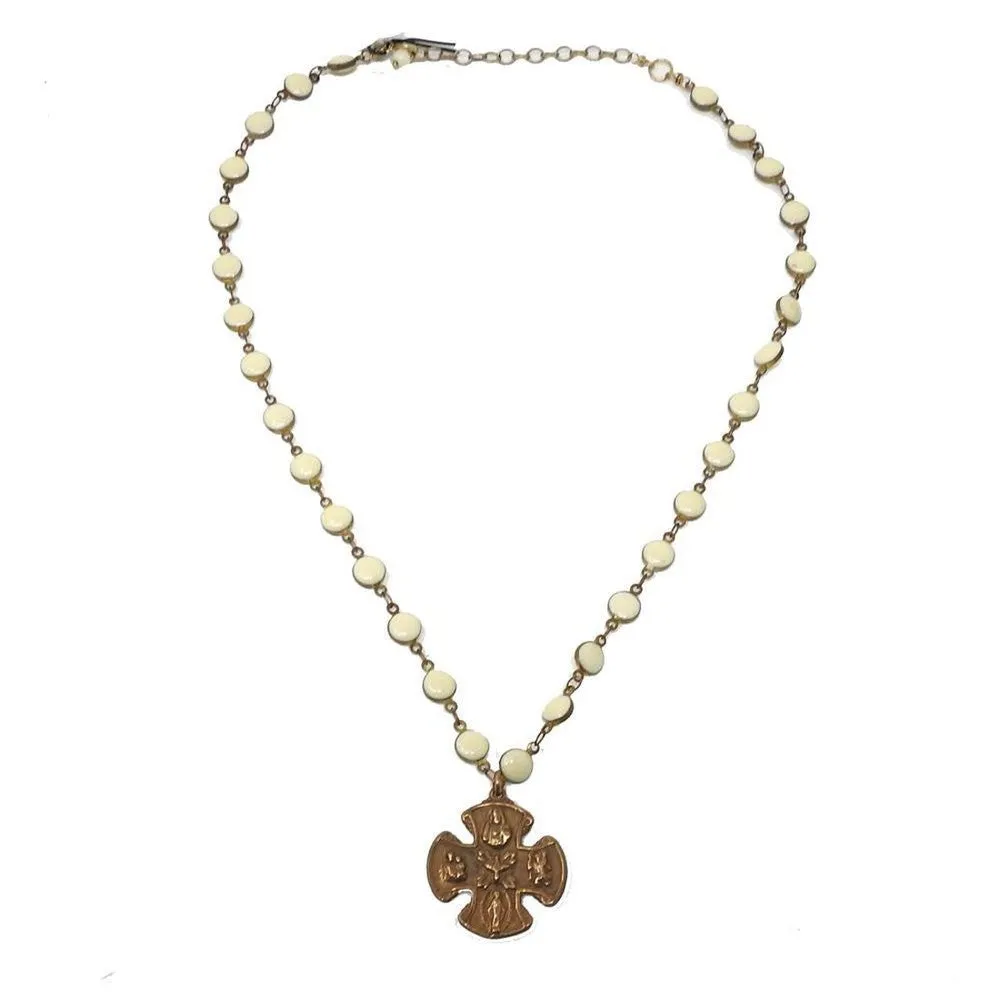 Bronze Cross on White Beads