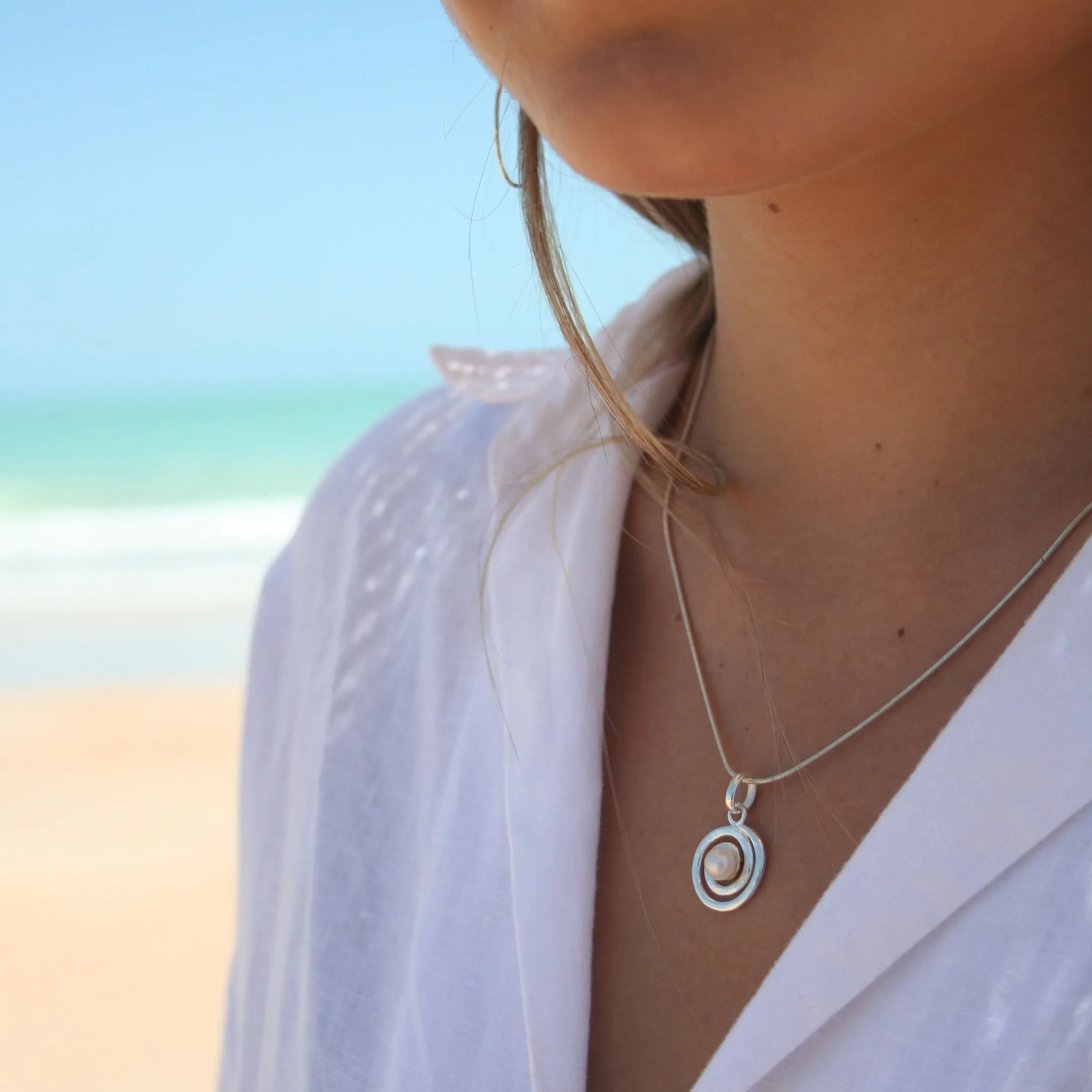 Cable Beach Sunset Swirls Pearls Pendant