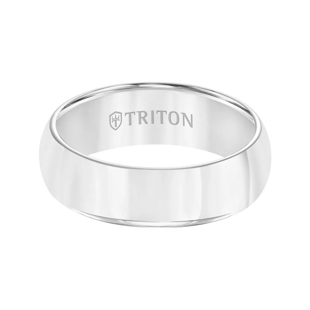 CADMAN Domed White Tungsten Wedding Band with Polished Finish by Triton Rings - 7mm