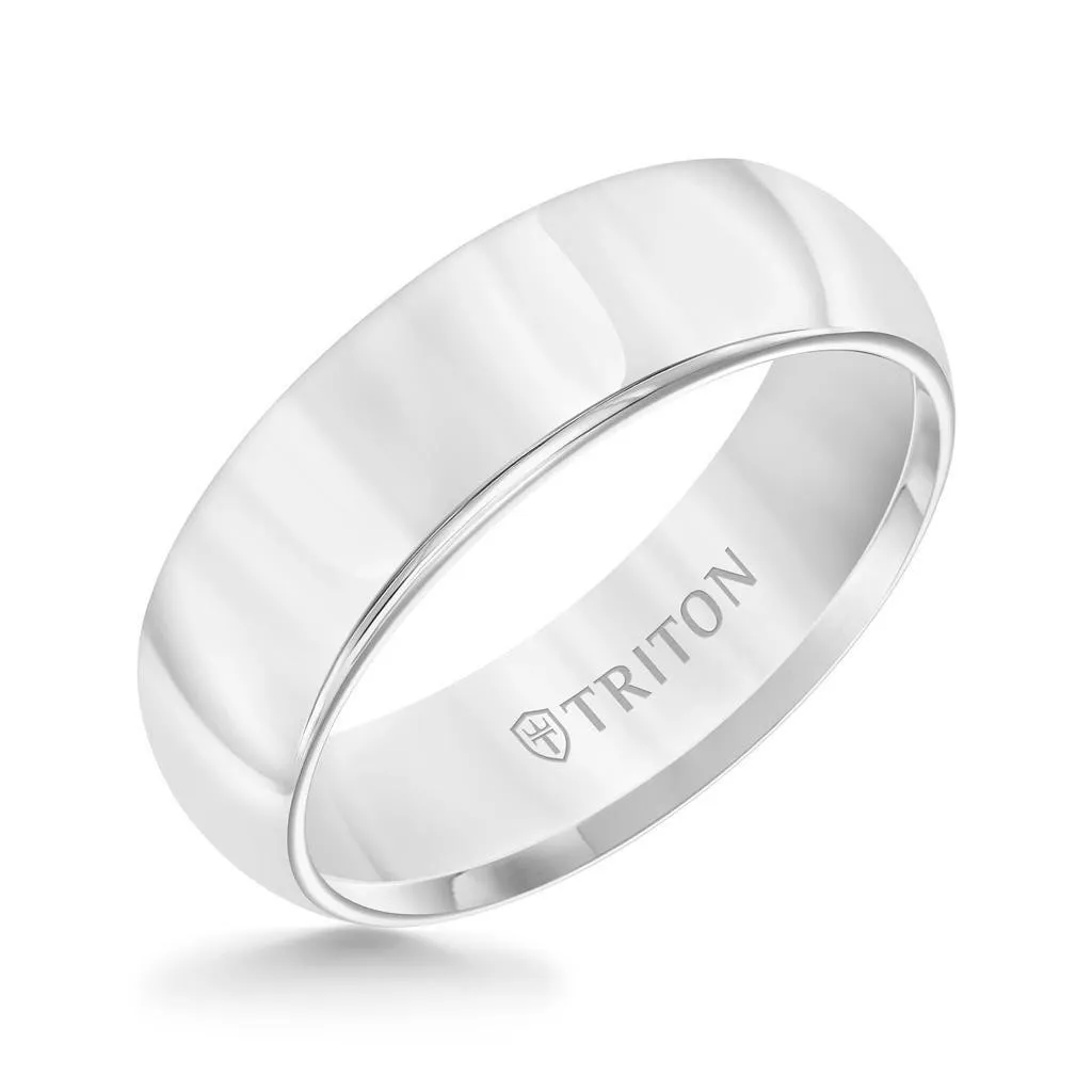 CADMAN Domed White Tungsten Wedding Band with Polished Finish by Triton Rings - 7mm