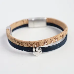 Classic Cork Bracelet With Small Paw Print - Navy