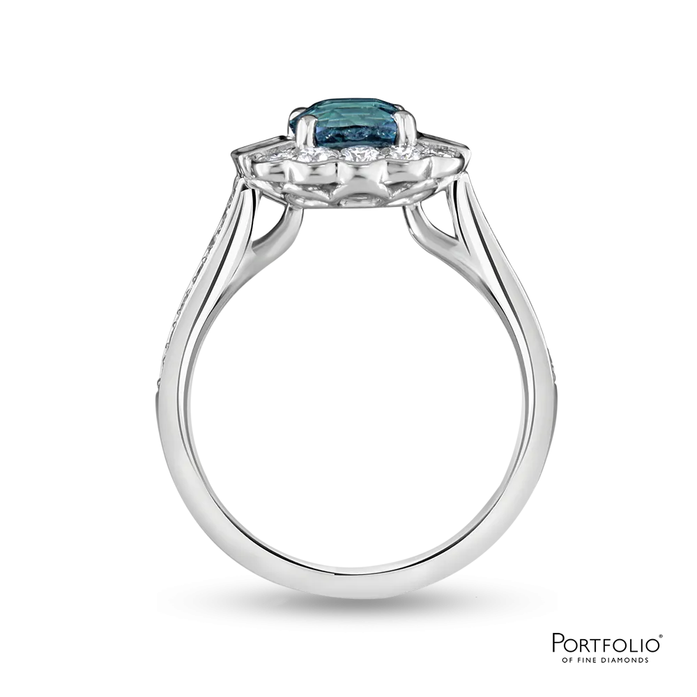 Cluster 1.52ct Teal Sapphire Platinum Ring