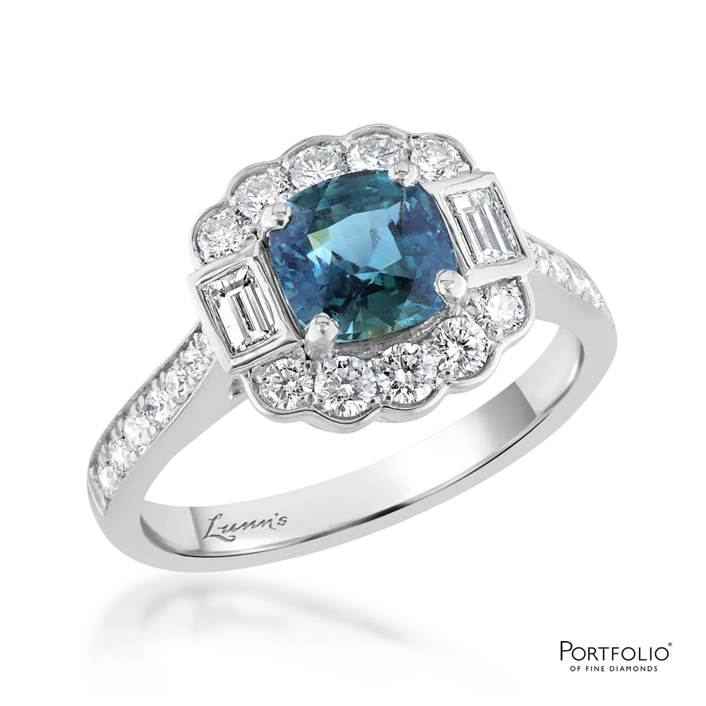 Cluster 1.52ct Teal Sapphire Platinum Ring