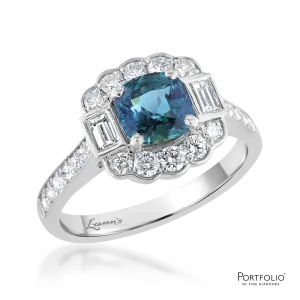 Cluster 1.52ct Teal Sapphire Platinum Ring