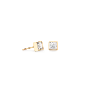 Coeur De Lion Brilliant Square Gold Crystal Stud Earrings