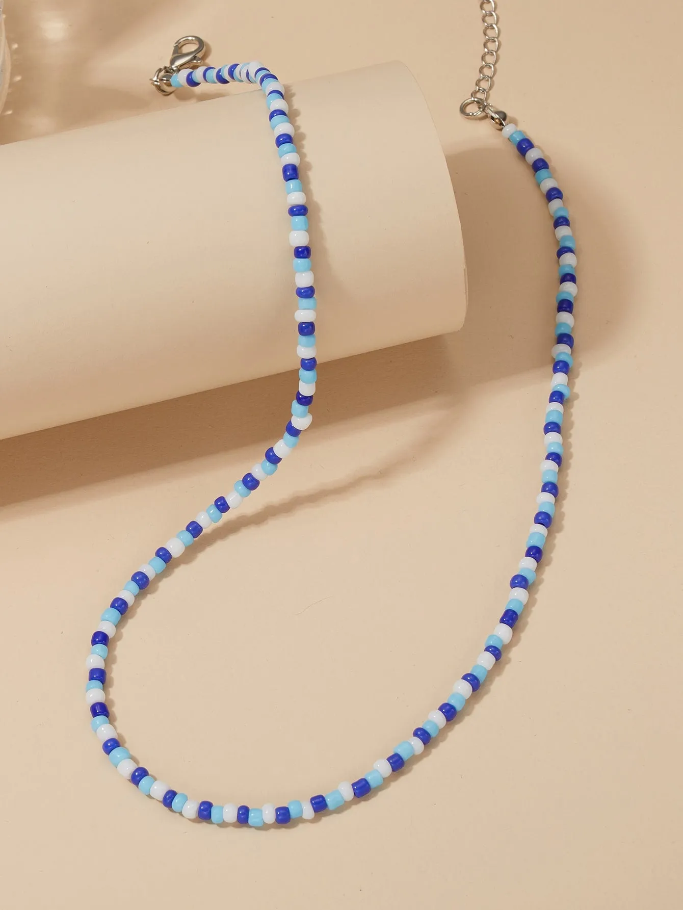 Colorful White and Blue Beaded Necklace for Women Girls Accessories Jewelry