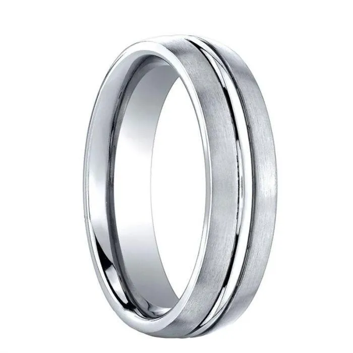 CORNELIUS Benchmark Domed Cobalt Chrome Wedding Band with Center Groove - 6 mm