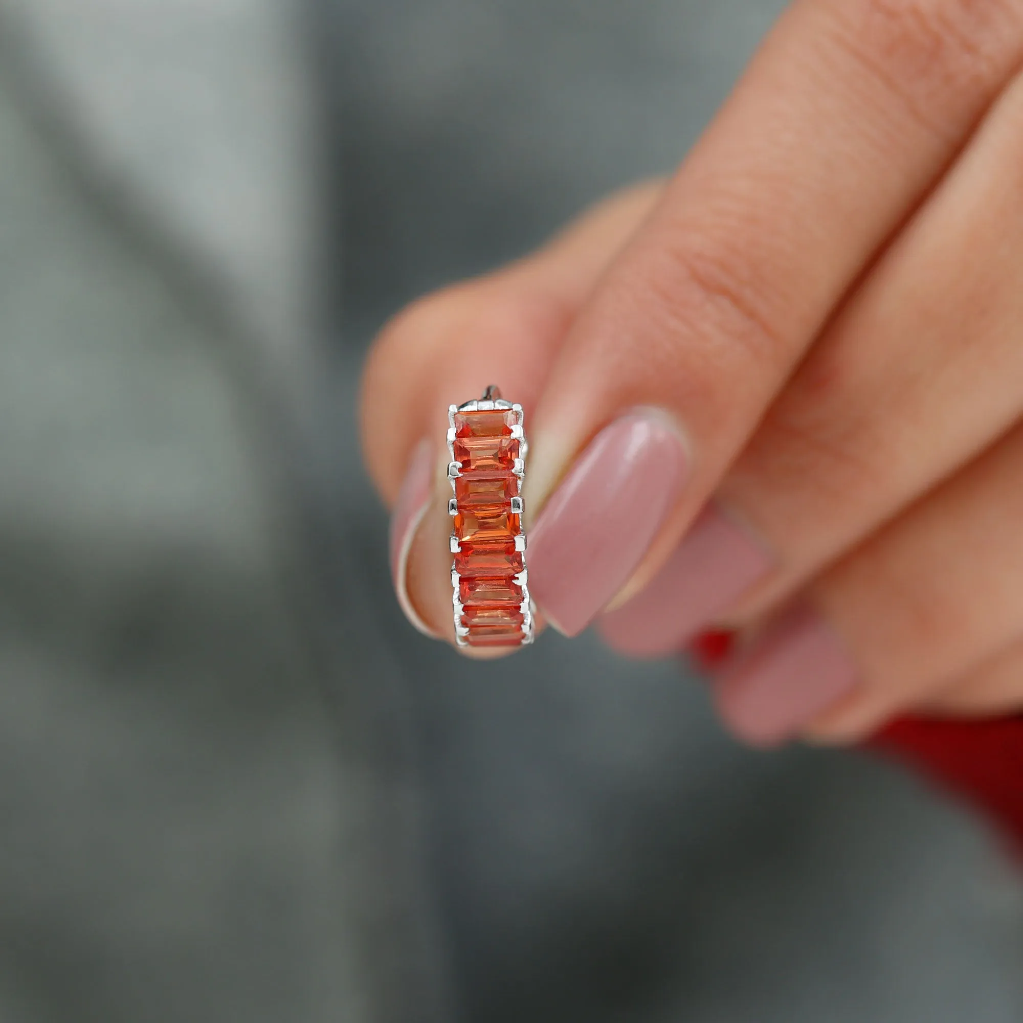 Created Orange Sapphire Conch Hoop Earring in Gold