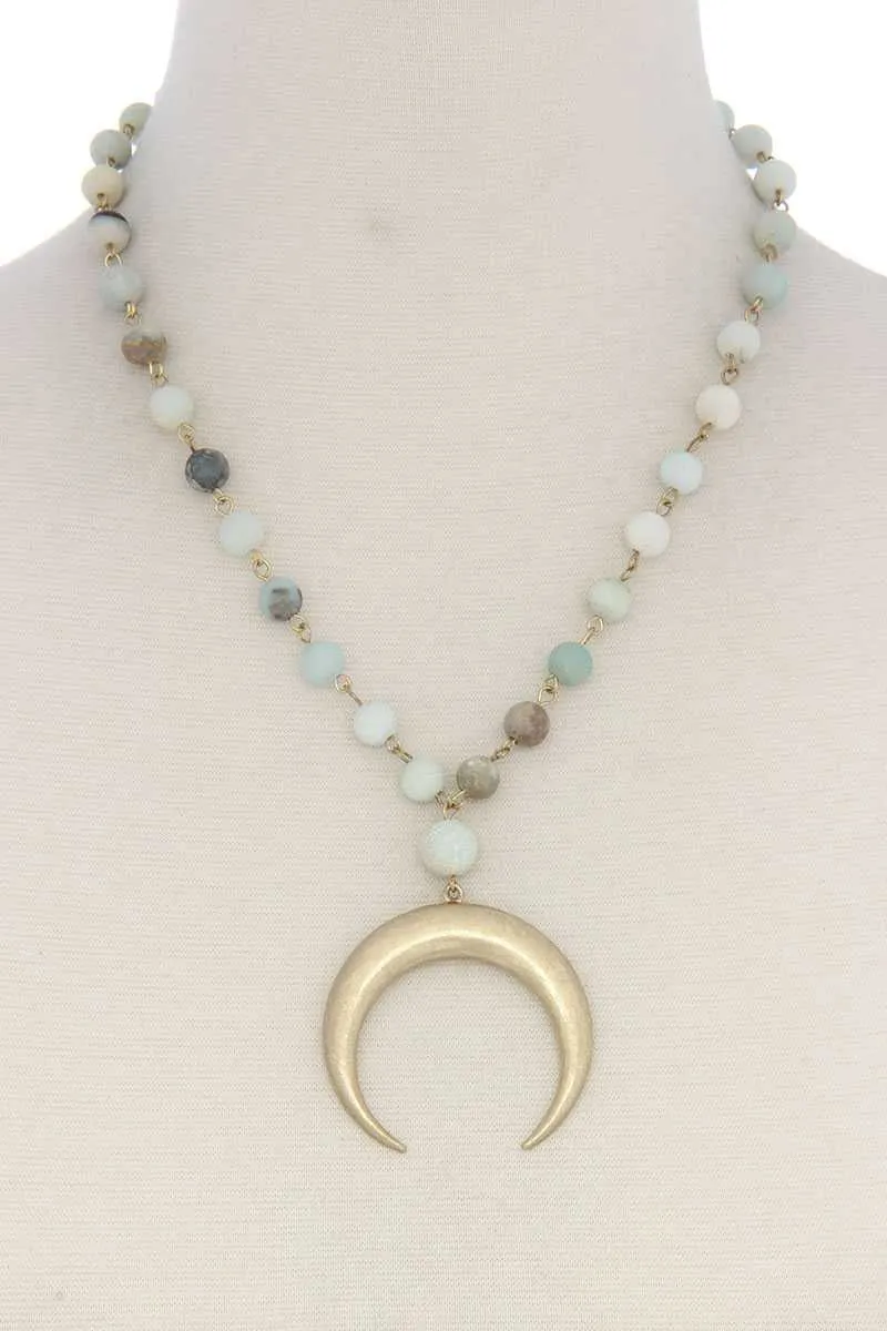 Crescent Moon Beaded Short Necklace