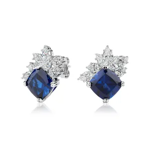 Cushion and Pear fancy earrings with sapphire simulants and 3.26 carats* of diamond simulants in sterling silver