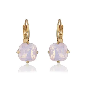 Cushion Cut Crystal Earrings: Vintage Style Cushion Cut Rose Opal Drop Earrings