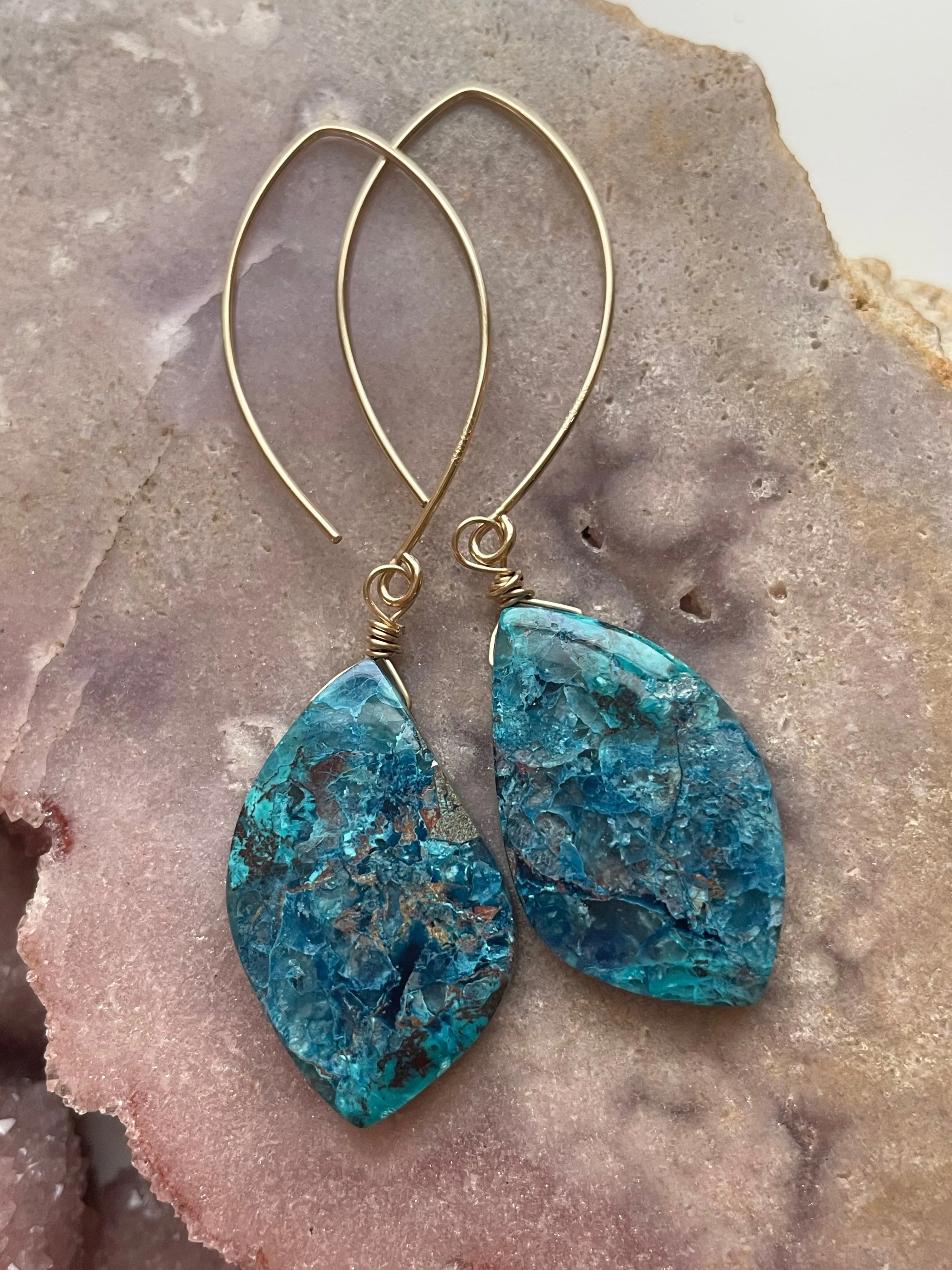 Custom Shattuckite Earrings Gold Filled Statement Earrings