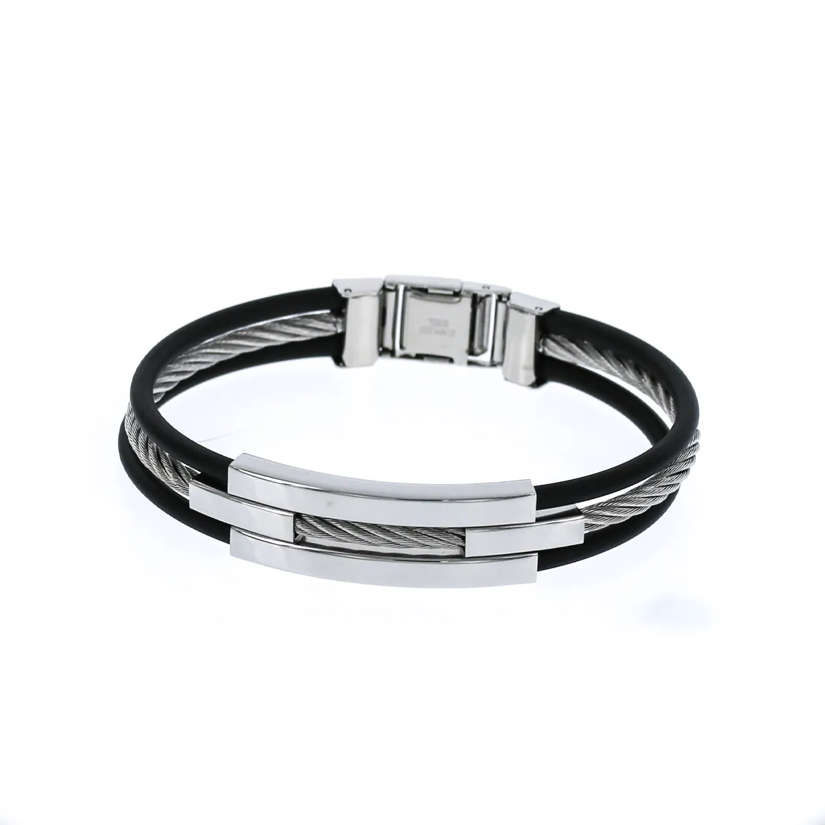 Customizable Black Silver Thin Cable Bracelet KCBB 7