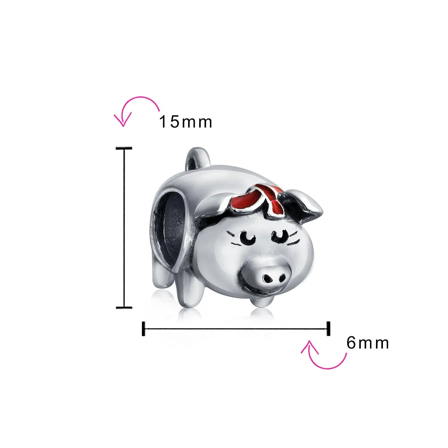 Cute Hog Piggy Bank Charm Bead Sterling Silver for European Bracelets