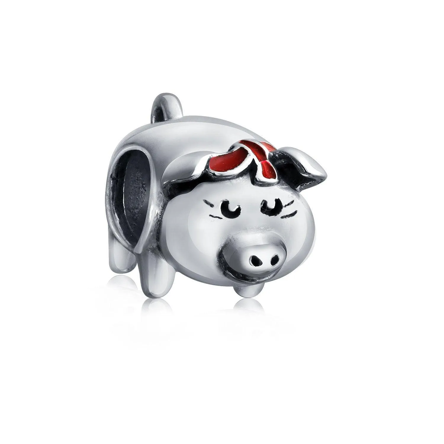 Cute Hog Piggy Bank Charm Bead Sterling Silver for European Bracelets