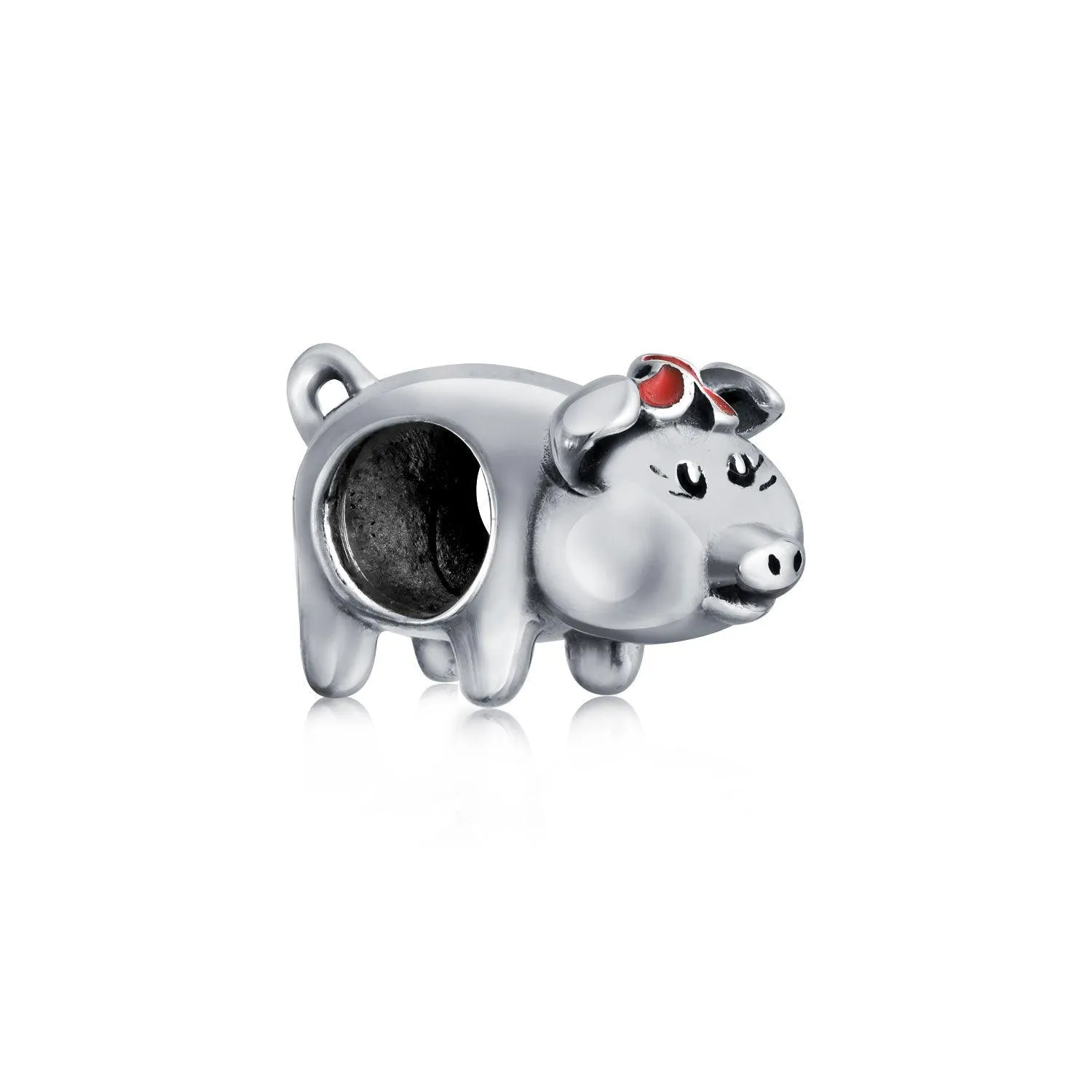 Cute Hog Piggy Bank Charm Bead Sterling Silver for European Bracelets