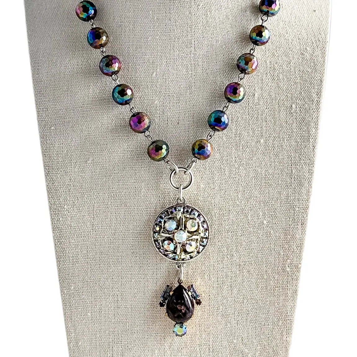 Dark Side of the Moon Long Beaded Bauble Necklace