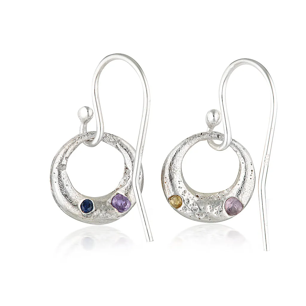 Demilune Earrings - Silver & Mixed Sapphire