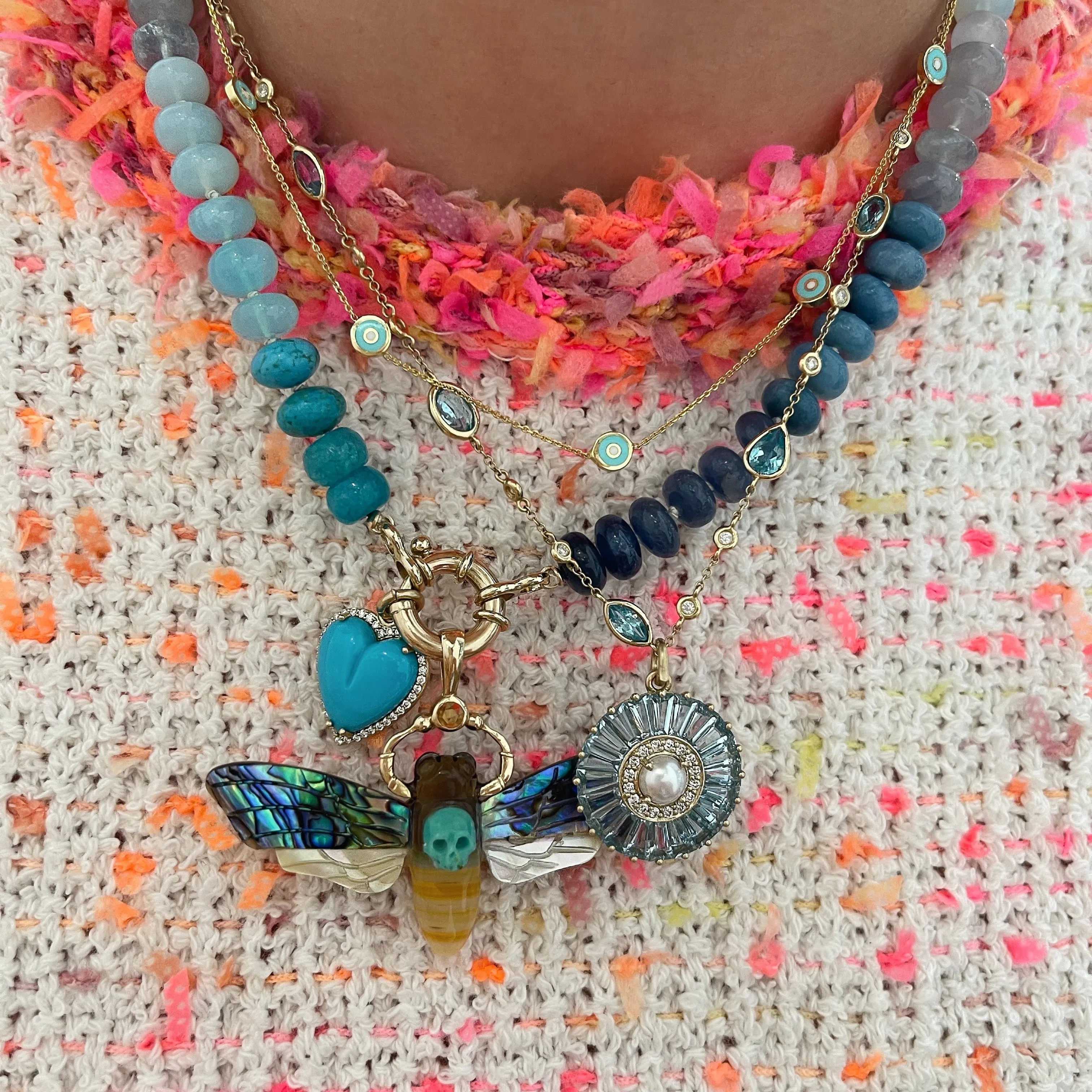 Denim Baby Rainbow Semiprecious Beaded Necklace