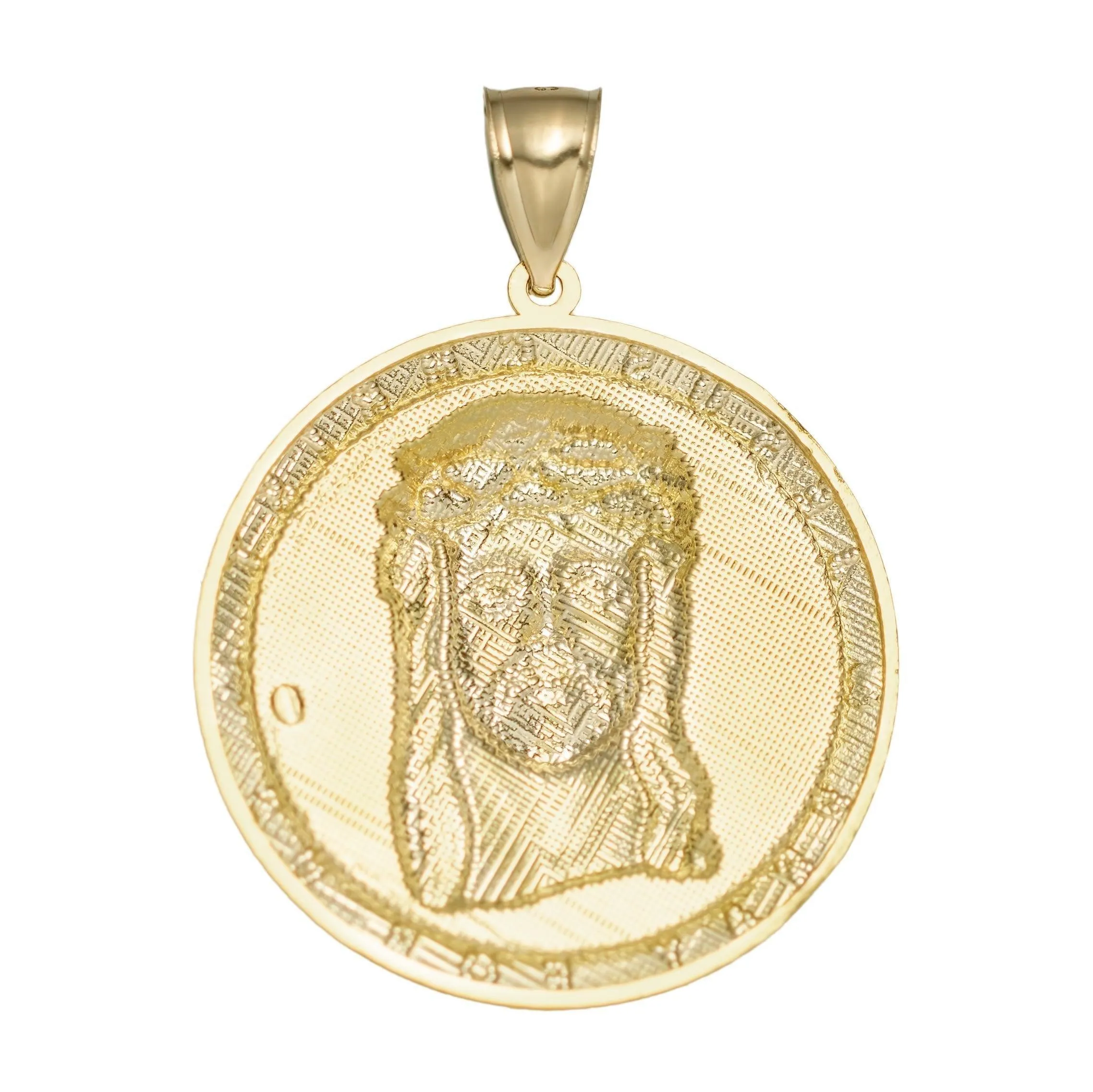 Diamond Cut Jesus Head Pendant Charm Pray for Us Medallion 10K Solid Yellow Gold