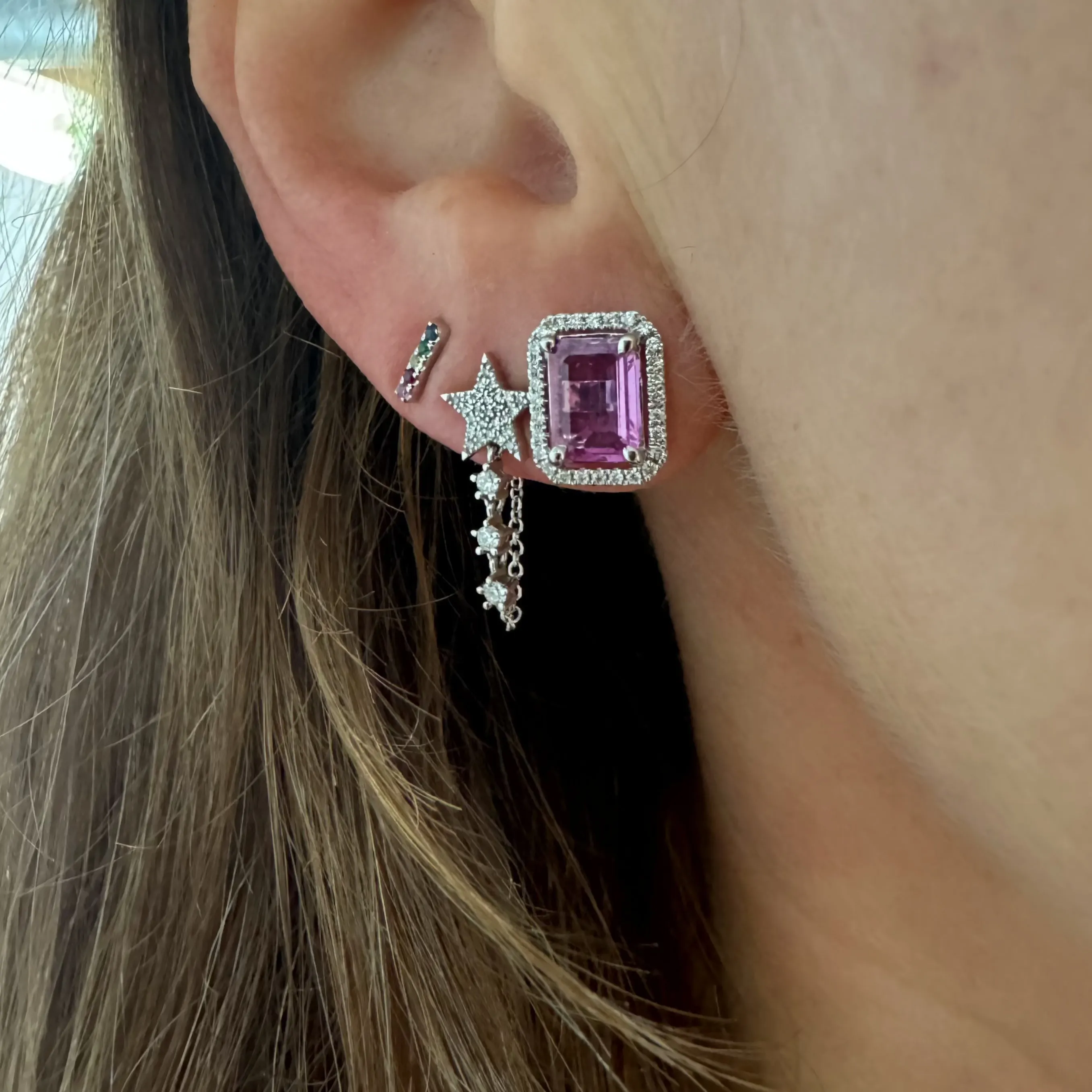 Diamond Framed Pink Sapphire Stud Earrings