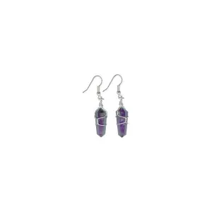 DROP WIRE WRAP AMETHYST POINT EARRINGS