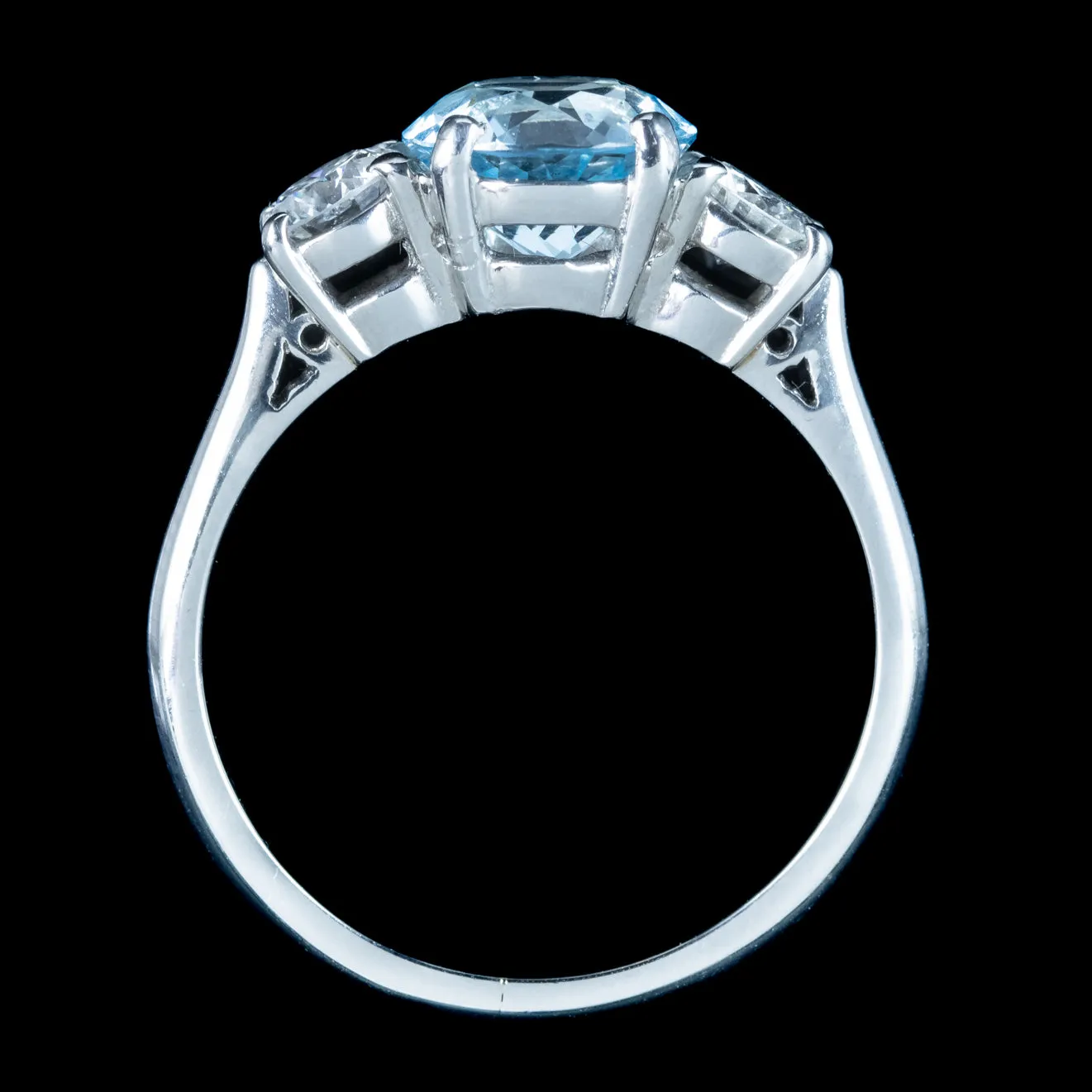 Edwardian Style Aquamarine Diamond Trilogy Ring 2.2ct Aqua