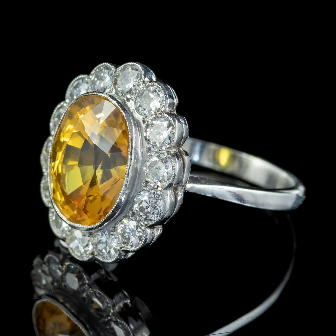 Edwardian Style Yellow Sapphire Diamond Ring Platinum 4ct Sapphire 1.40ct Of Diamond