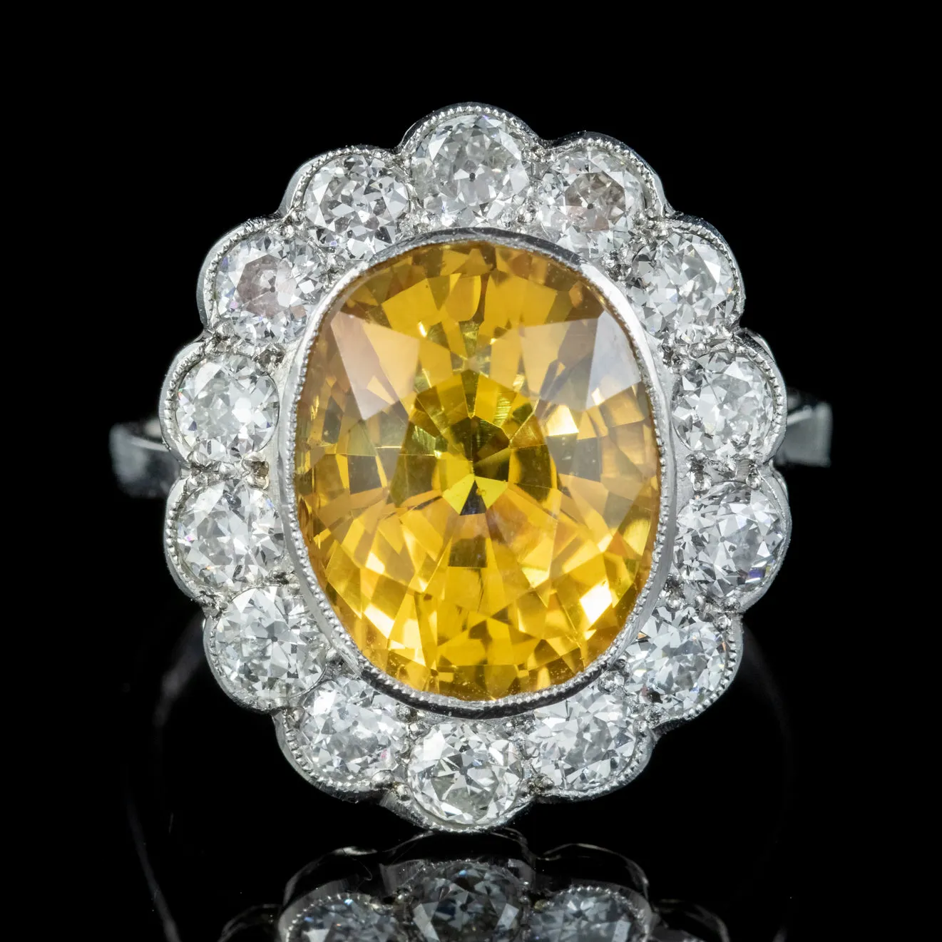 Edwardian Style Yellow Sapphire Diamond Ring Platinum 4ct Sapphire 1.40ct Of Diamond