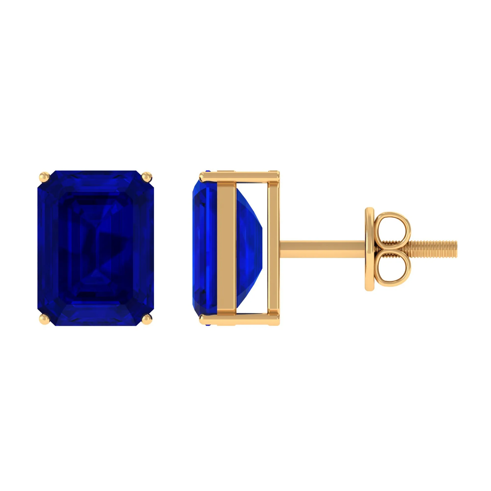 Emerald Cut Created Blue Sapphire Solitaire Stud Earrings