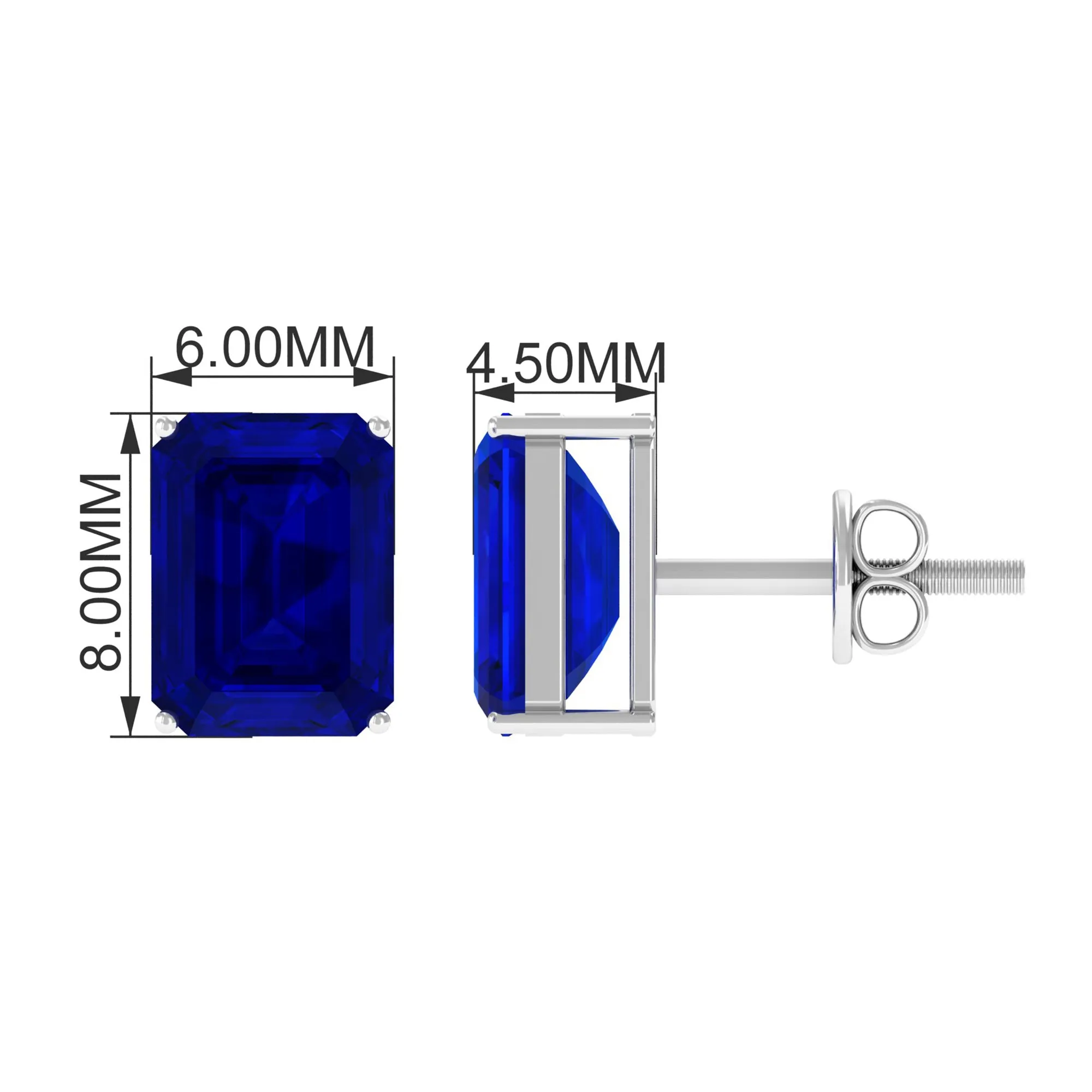 Emerald Cut Created Blue Sapphire Solitaire Stud Earrings