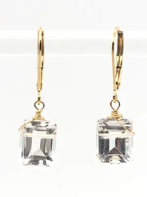 Emerald cut Crystal Quartz earrings gold or silver