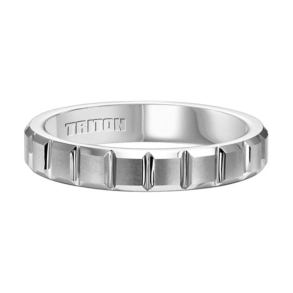 EVA Women's Beveled Tungsten Ring with Brush Finished Center and Horizontal Slots by Triton Rings - 4 mm