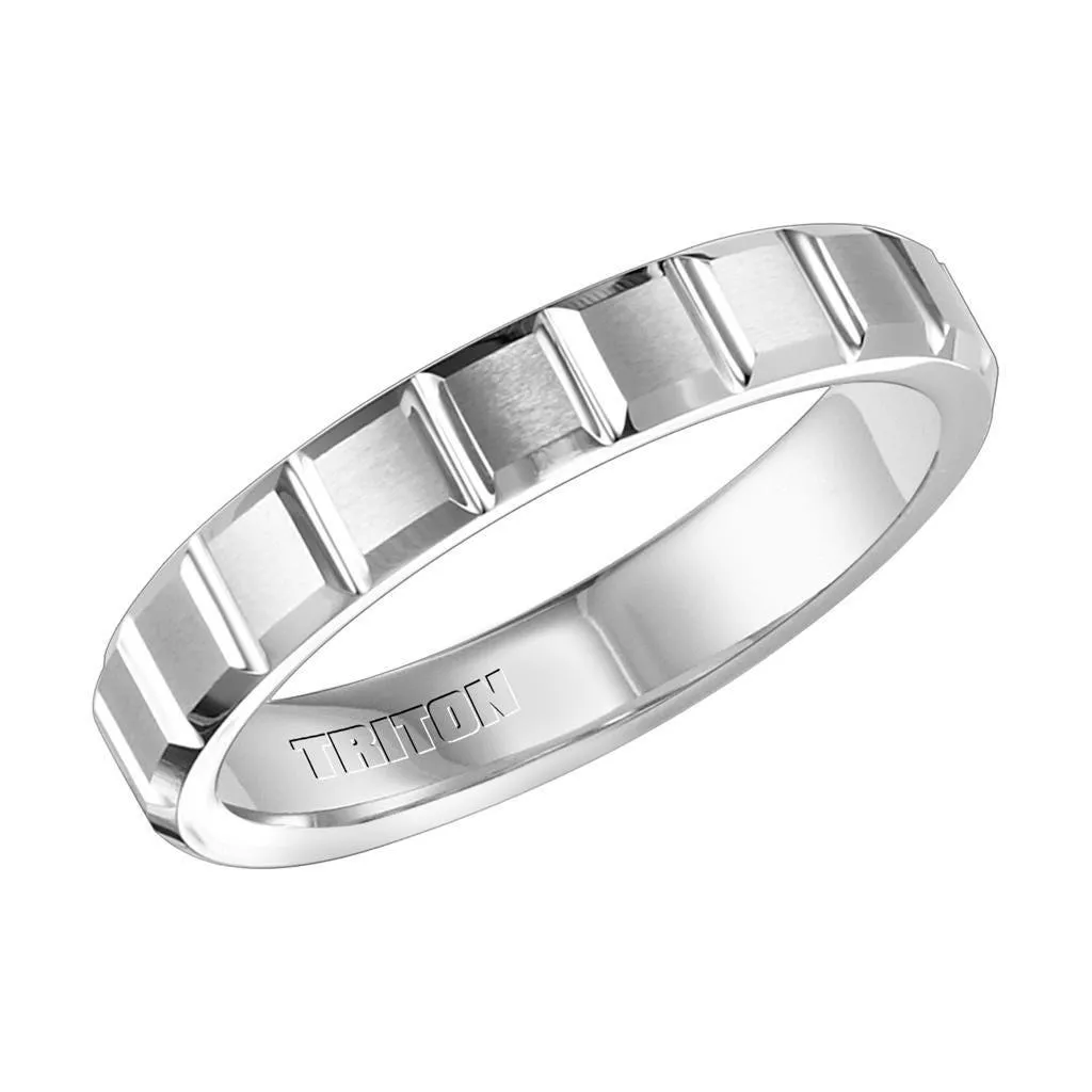 EVA Women's Beveled Tungsten Ring with Brush Finished Center and Horizontal Slots by Triton Rings - 4 mm