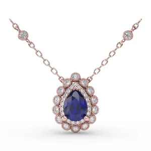 Floral Teardrop Sapphire and Diamond Pendant