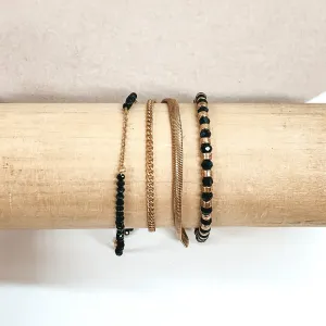 Four Strand Chain and Beaded Bracelet in Gold/Black