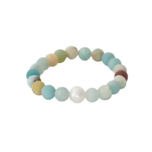 Freshwater Pearl & Matte Amazonite Stretch Bracelet