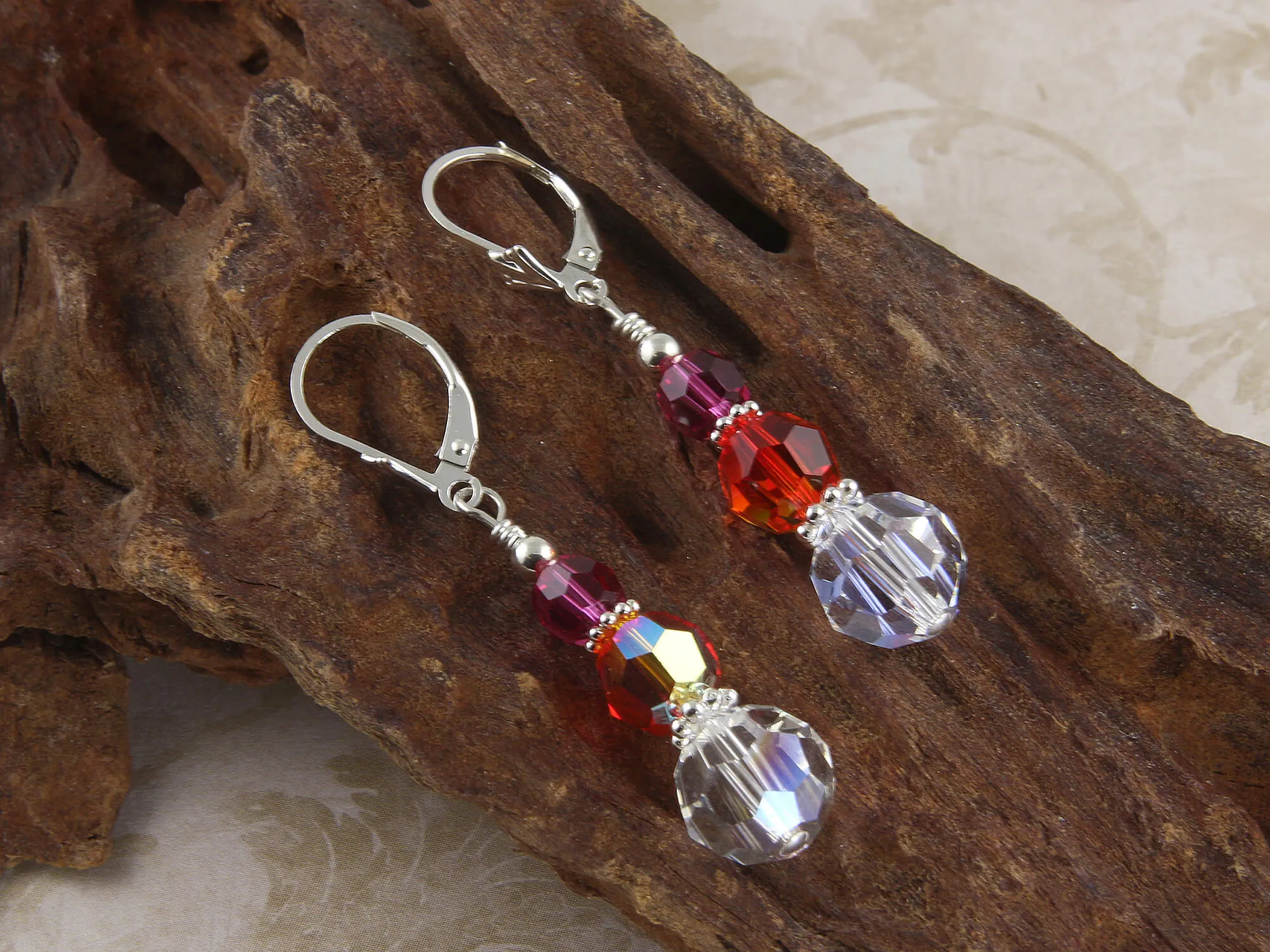 Fuchsia Fire Opal Crystal Beaded Earrings