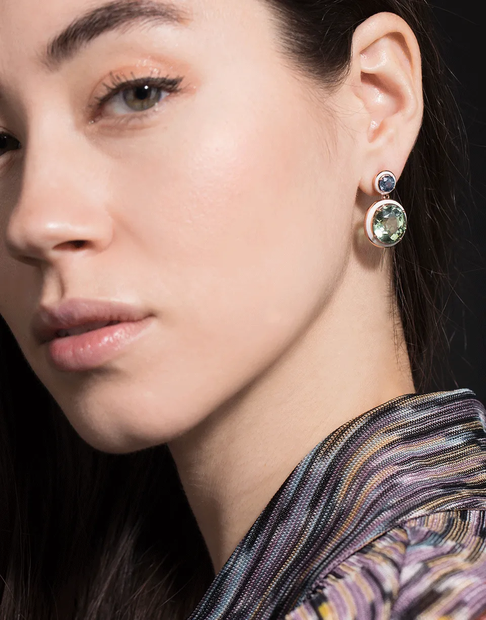 Gemma Green Tourmaline and Blue Sapphire Earrings