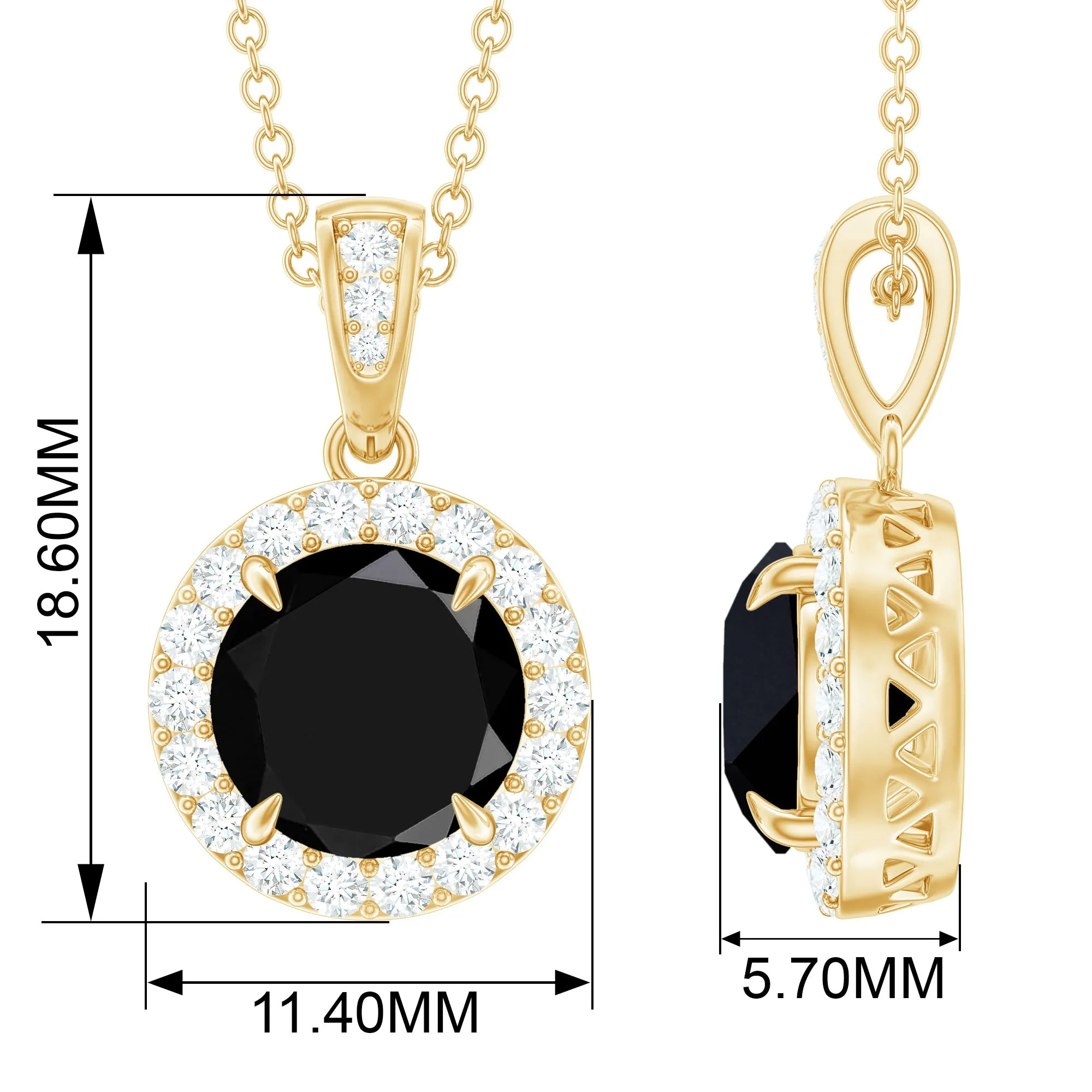 Genuine Black Onyx and Diamond Halo Pendant Necklace