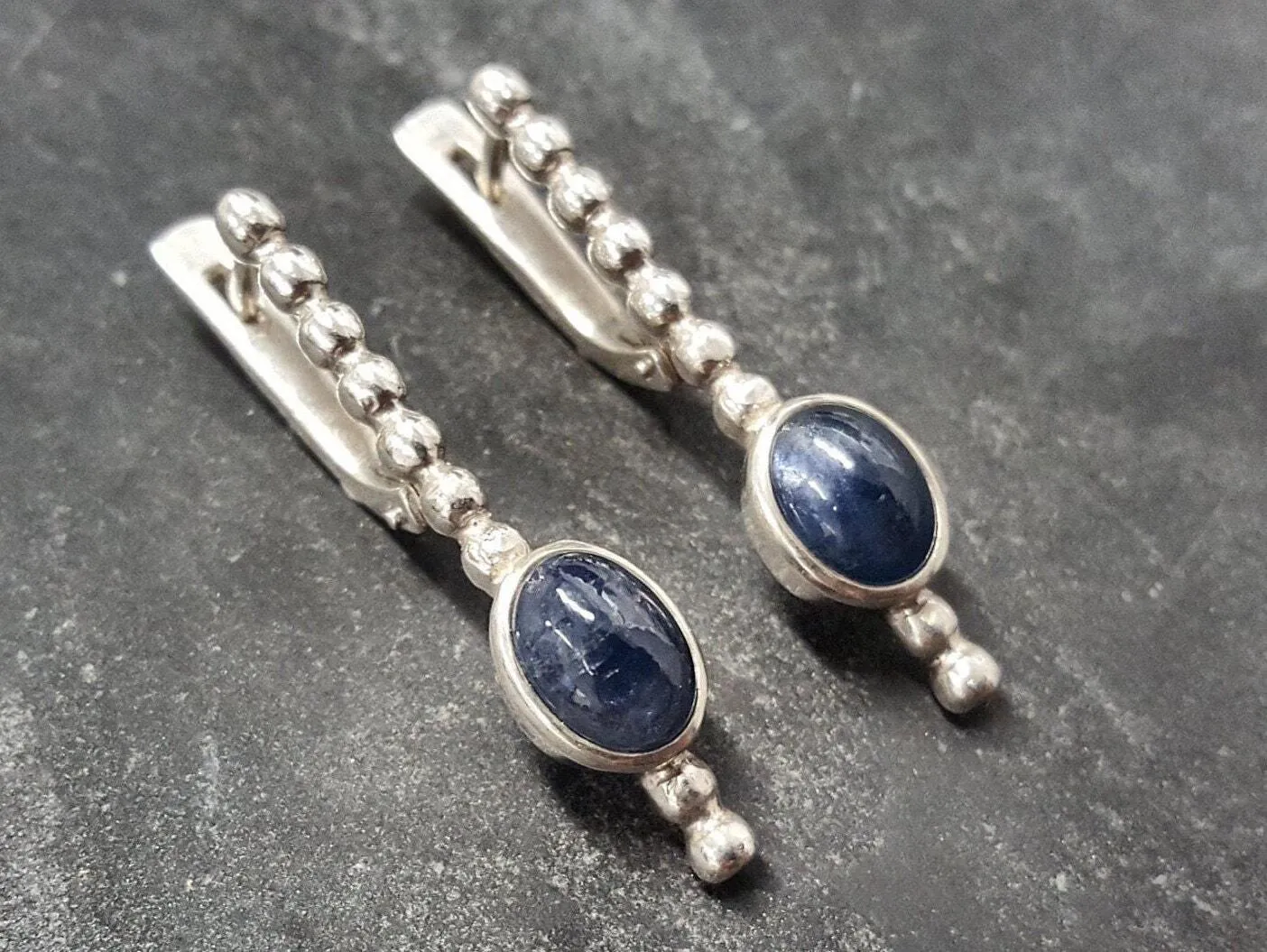 Genuine Sapphire Earrings - Long Blue Earrings - Vintage Drop Earrings