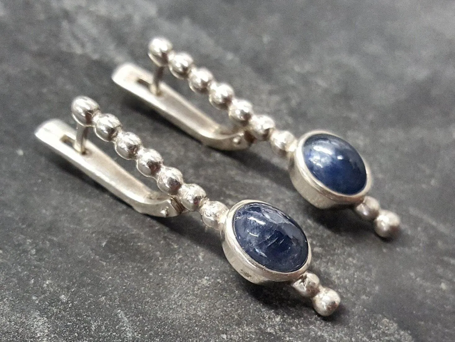 Genuine Sapphire Earrings - Long Blue Earrings - Vintage Drop Earrings