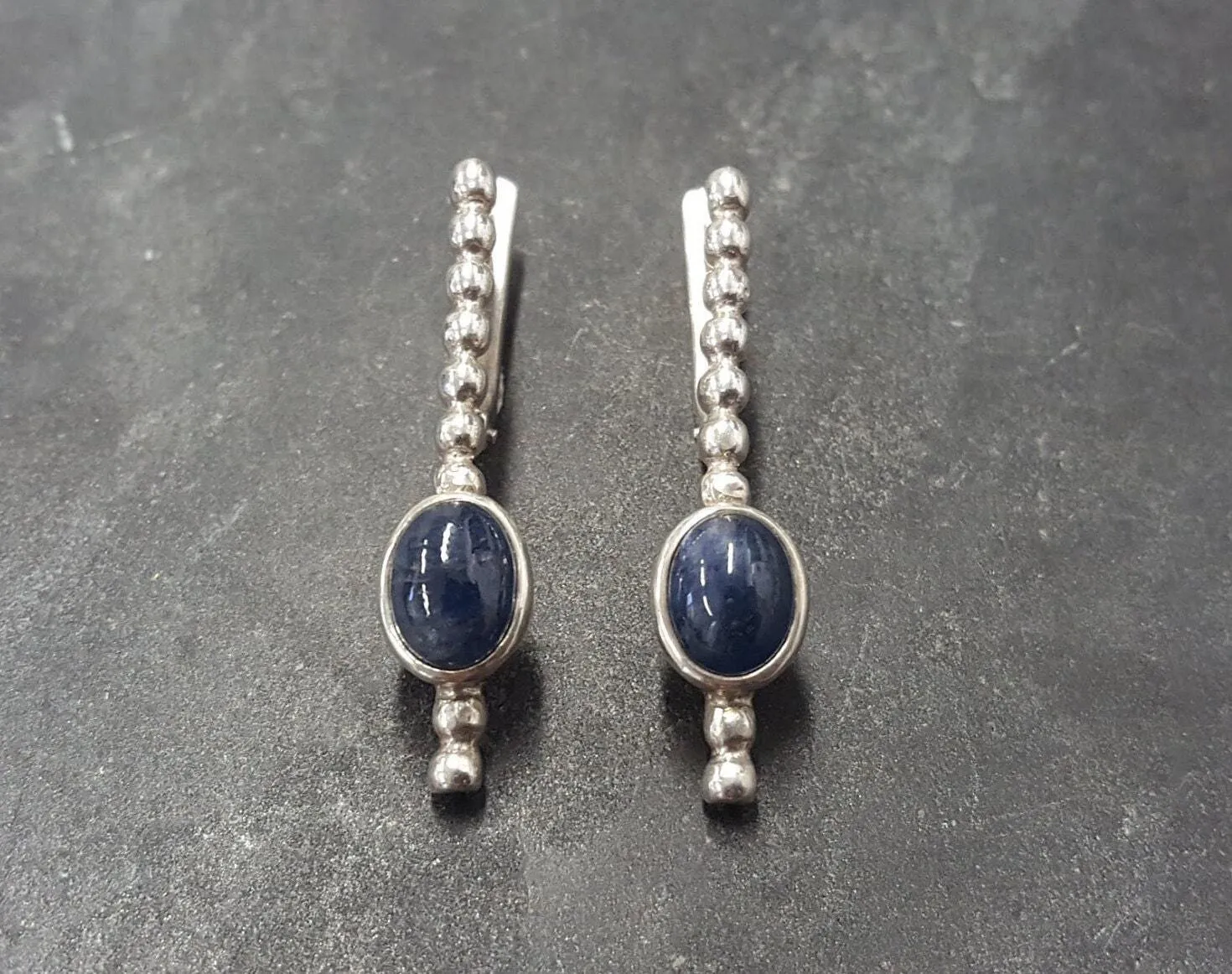 Genuine Sapphire Earrings - Long Blue Earrings - Vintage Drop Earrings