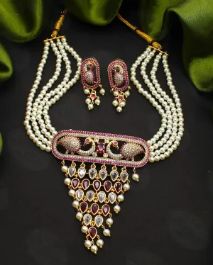 GLAMOROUS  STYLE  PEARL & DIAMOND NECKLACE