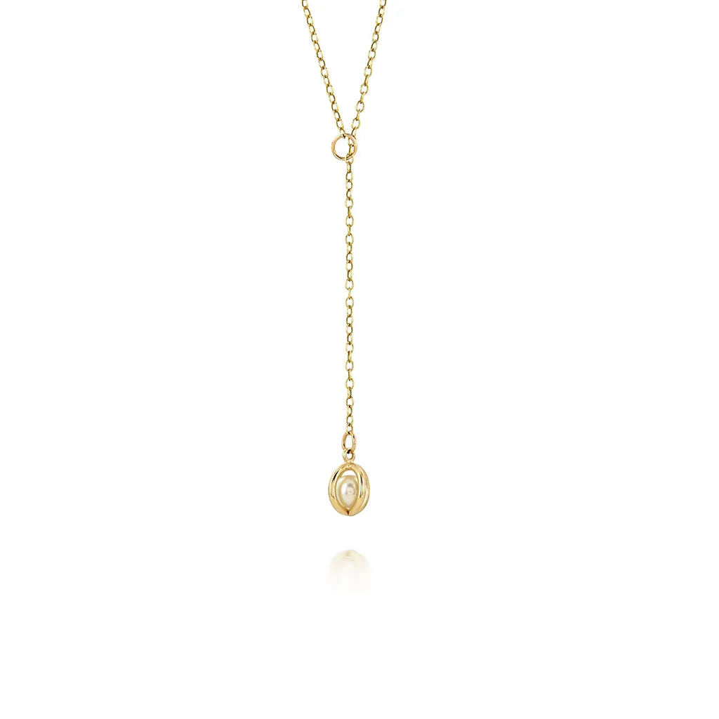 Gold pearl lariat necklace