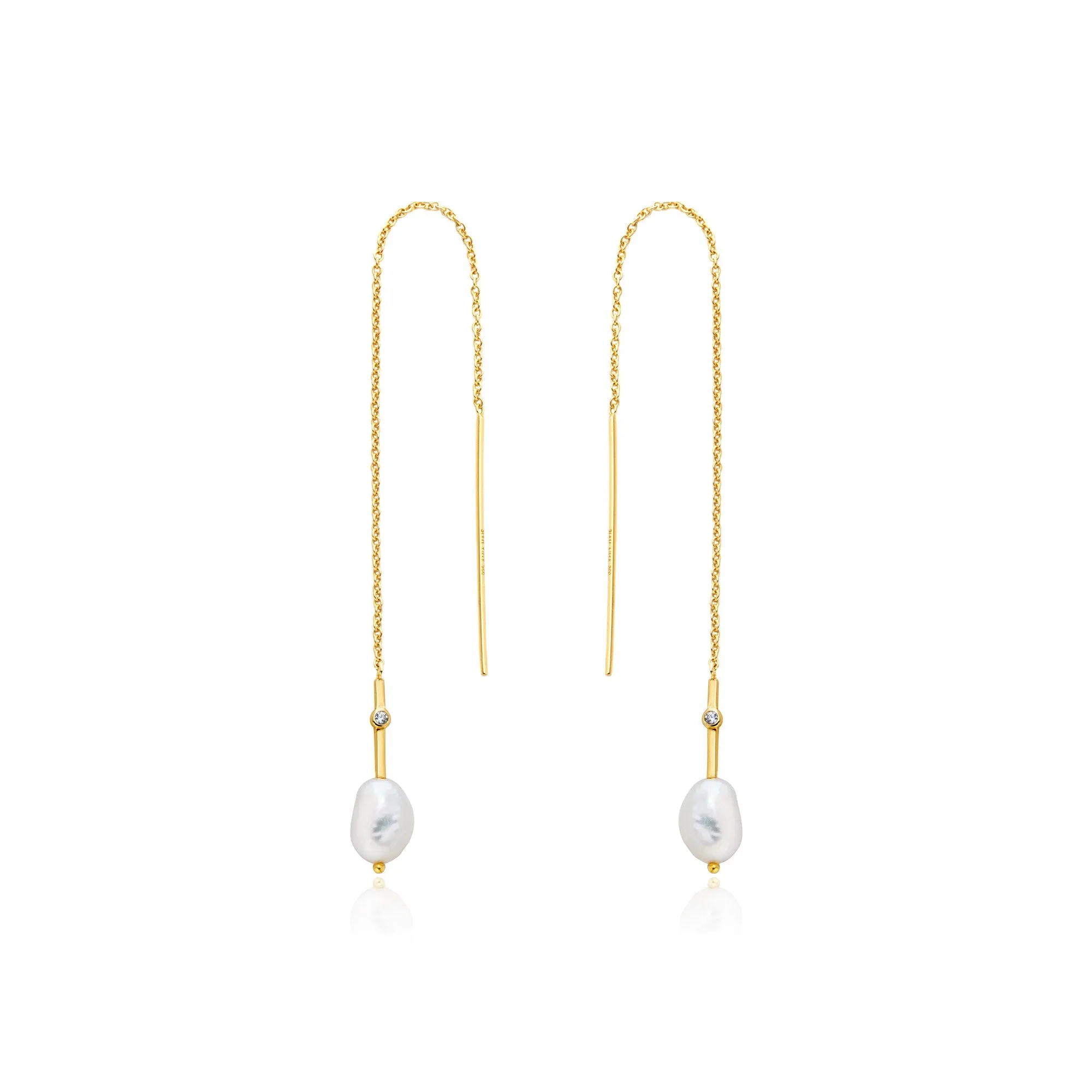 Gold Pearl Threader Earrings